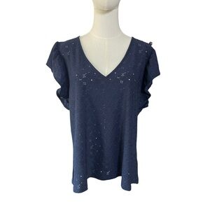 Navy Eyelet Women's Top